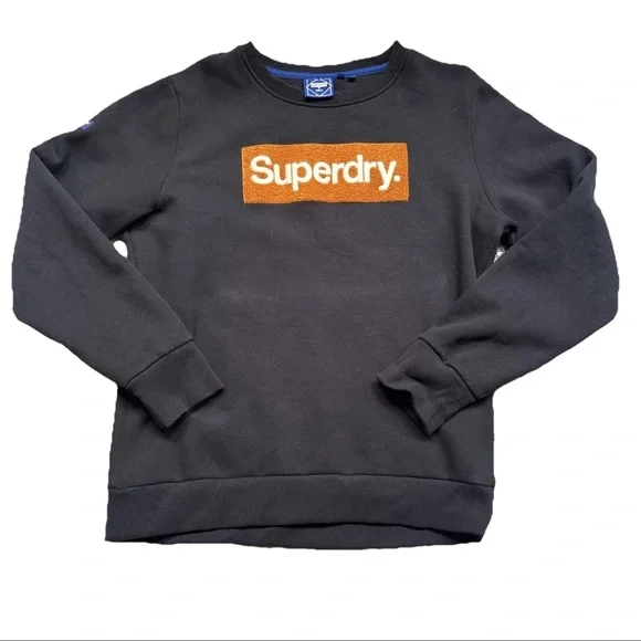 Superdry Mens Core Logo Workwear Crew  Black sweatshirt Pullover Goods Supply XL - Picture 2 of 16